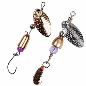 Metal Fishing Lure Rotating Spoon Bait With Feather Treble Hook For Outdoor Sports Fishing And Long Casting