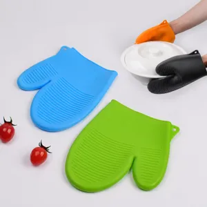 Thickened Two Finger Silicone Oven Mitts Heat Resistant Waterproof Anti Slip Kitchen Baking Gloves For Cooking Baking