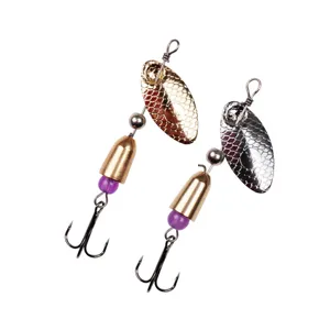 Fishing spinner lure set with metal scale blades and treble hooks for outdoor angling.
