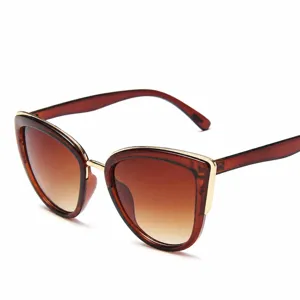 Gafas de sol de ojo de gato para mujer lentes degradadas marrones montura metal elegante