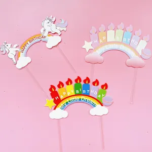 Regenboog Wolk Eenhoorn Taarttoppers Acryl Happy Birthday Taart Decoratie Feestartikelen Voor Kinderen Verjaardag Bakken