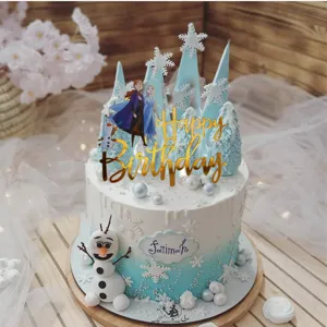 Acrylic Happy Birthday Cake Topper Colorful Print Snowman Snowflake Christmas Tree Dessert Decoration Layout Decor Supplies