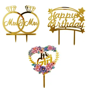 Decoración para Tartas de San Valentín de Acrílico Corazón Espejo Oro Rojo Cake Topper para Boda Aniversario Fiesta Romántica Accesorios