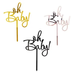Oh Baby Acryl Kuchendekoration Geburtstag Party Babyparty Nachtisch Tischdekoration Gold Schwarz Roségold Spiegelglanz Kuchenstecker