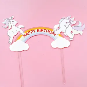 Eenhoorn regenboog wolk taart topper gefeliciteerd verjaardag feest decoratie detail