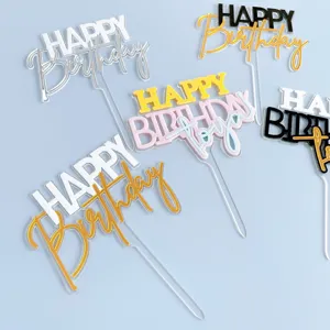 Acrylic happy birthday cake topper set double layer colorful dessert table party decor