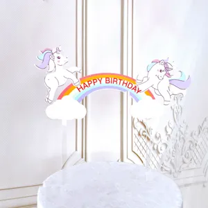 Eenhoorn regenboog gelukkige verjaardag taart topper set voor kinderfeest decoratie