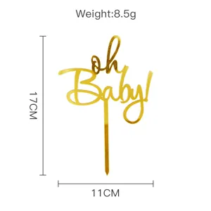 Gold Acryl Oh Baby Tortenaufsatz Babyparty Geburtstag Party Dessertisch Backen Dekoration 17x11cm
