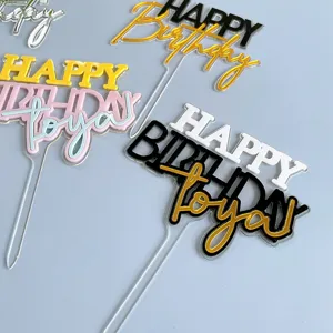 Double layer acrylic happy birthday cake topper for party dessert table decoration items