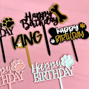 Set cake topper compleanno animale in acrilico, decorazione festa con zampa e osso.