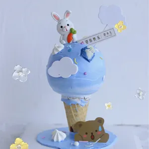 DIY Eistüte Torte Dekoration Set mit süßem Hasen und Bär Ornament für Kinder Party.