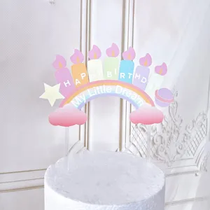 Regenboog wolk gelukkige verjaardag taart topper set met kaarsen ster ontwerp feest deco