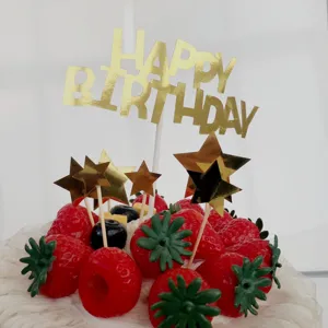 Goldenes Acryl Happy Birthday Kuchen Topper Set mit Stern Dekoration für Party.