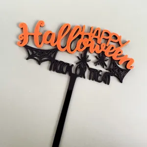 Halloween topper para pastel doble capa acrilico negro naranja decoracion fiesta