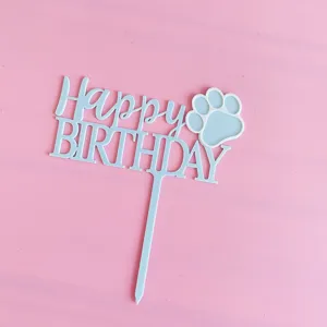 Topper per torta Buon Compleanno in acrilico con impronta di zampa per feste di animali domestici.