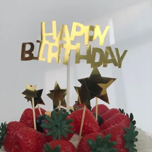 Goldener Happy Birthday Tortenaufsatz für Geburtstag Party Backen Dekoration Zubehör