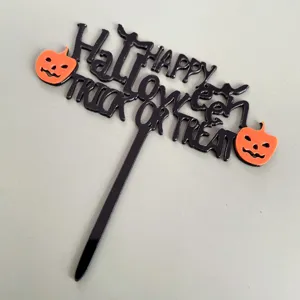 Adorno para tarta de Halloween de acrílico negro con calabazas naranjas para fiestas.