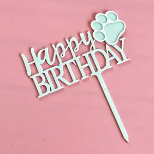 Topper per torta di compleanno per animali in acrilico con simpatico design di impronta di zampa.