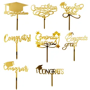 Topper De Gateau De Graduation En Acrylique Or Congrats Grad Creux Miroir Design Decoration De Gateau Pour Fete Celebration Ornement De Cuisson