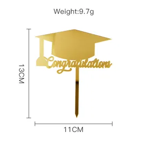 Topper de gâteau de remise des diplômes en acrylique doré 13x11cm deco fête