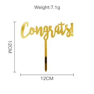 Topper de gateau graduation en acrylique dore Congrats fete decoration 12x12 cm