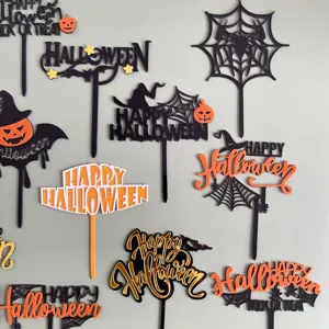 Halloween topper tarta acrilico letras calabaza telarana decoracion fiesta espeluznante