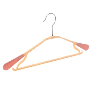 Adult plastic clothes hanger wide shoulder seamless anti slip clothes rack beige and pink