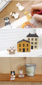 Cute cartoon cat and dog sticky notes and miniature figurines set, ideal for page marking.