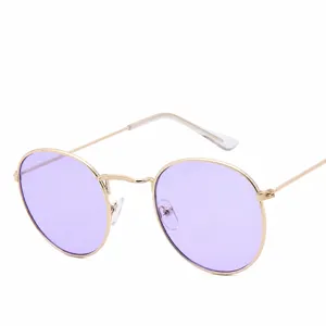 Metal round sunglasses with light purple lenses for women and men, classic vintage eyewear style.