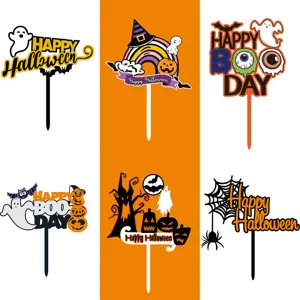Acryl Halloween Taarttoppers Happy Halloween Feestdecoratie Griezelige Geest Pompoen Vleermuis Spinnenweb Taartinzet Voor Feest