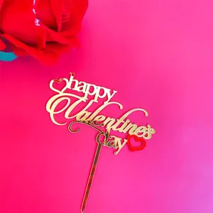 Gold acrylic happy valentines day cake topper for romantic party dessert table decoration