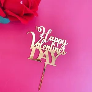 Gold acrylic Happy Valentines Day cake topper for beautiful romantic party dessert decoration.