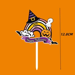 Halloween taarttopper acryl regenboog spook pompoen feestdecoratie gedetailleerd