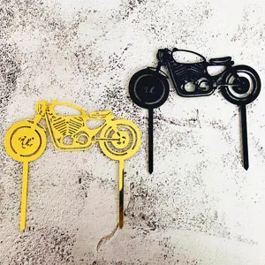 Décoration de gâteau moto, décoration de table de dessert moto en acrylique, fête noir et or.