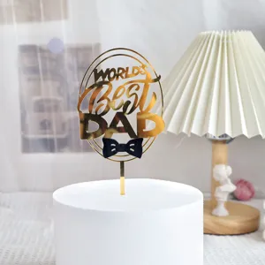 Father's Day gold acrylic cake topper best dad party dessert table decoration item.