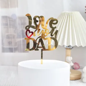 Gold acrylic cake topper with Love you DAD text for Father's Day cake decoration