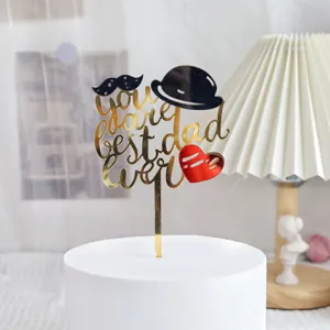 Acrylic Father's Day cake topper, best dad ever design with hat, perfect for dad birthday party.