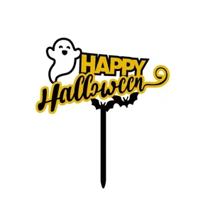 Halloween taarttopper zwart goud acryl spook vleermuis feest decoratie topper