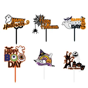 Halloween taarttoppers acryl griezelige geest pompoen vleermuis feestdecoraties cupcake