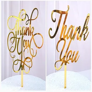 Gold acrylic Thank You cake topper, perfect for wedding party dessert decoration.