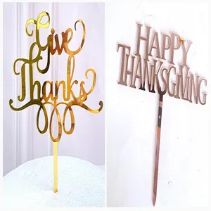 Acrylic cake topper Thanksgiving party decoration gold and rose gold cake insert design.