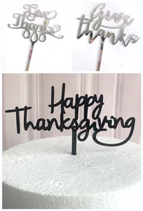 Acrylic Thanksgiving cake topper set Give Thanks Happy Thanksgiving party dessert decor