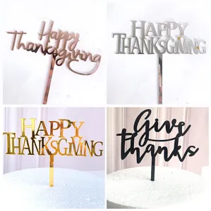 Acrylic Happy Thanksgiving cake topper set, festive party dessert decoration supplies.