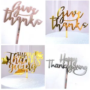 Acrylic Thanksgiving cake topper set, gold and silver mirror finish festive party decor.
