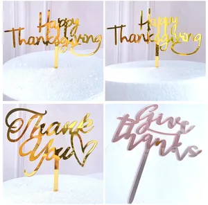 Acrylic Thanksgiving cake topper set gold mirror finish party dessert decoration 4pcs