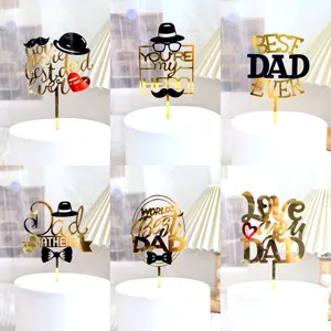 Acrylic Father's Day Cake Topper Mirror Gold Black Best Dad Ever Hero Cake Decoration Party Supplies For Father Birthday