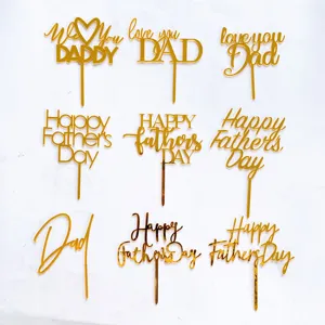 Gold Mirror Acrylic Father's Day Cake Toppers Happy Father's Day DAD We Love You DADDY Cake Decoration For Birthday Party