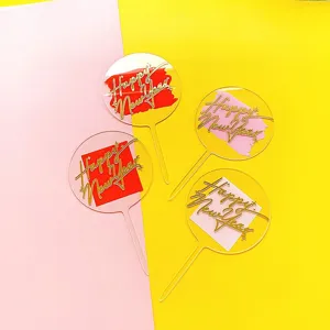 Decoración de pastel acrílico Feliz Año Nuevo letras doradas repostería postre fiesta