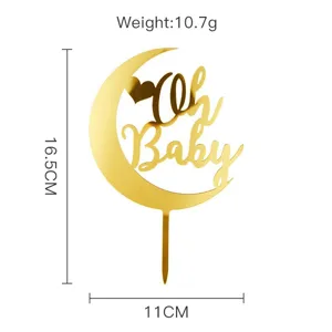 Χρυσο ακρυλικο topper τουρτας μισοφεγγαρο Oh Baby για party γενεθλιων και διακοσμηση γλυκων.