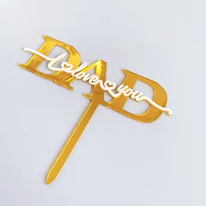 Gold acrylic DAD cake topper with white I love you text detail for Father's Day decoration